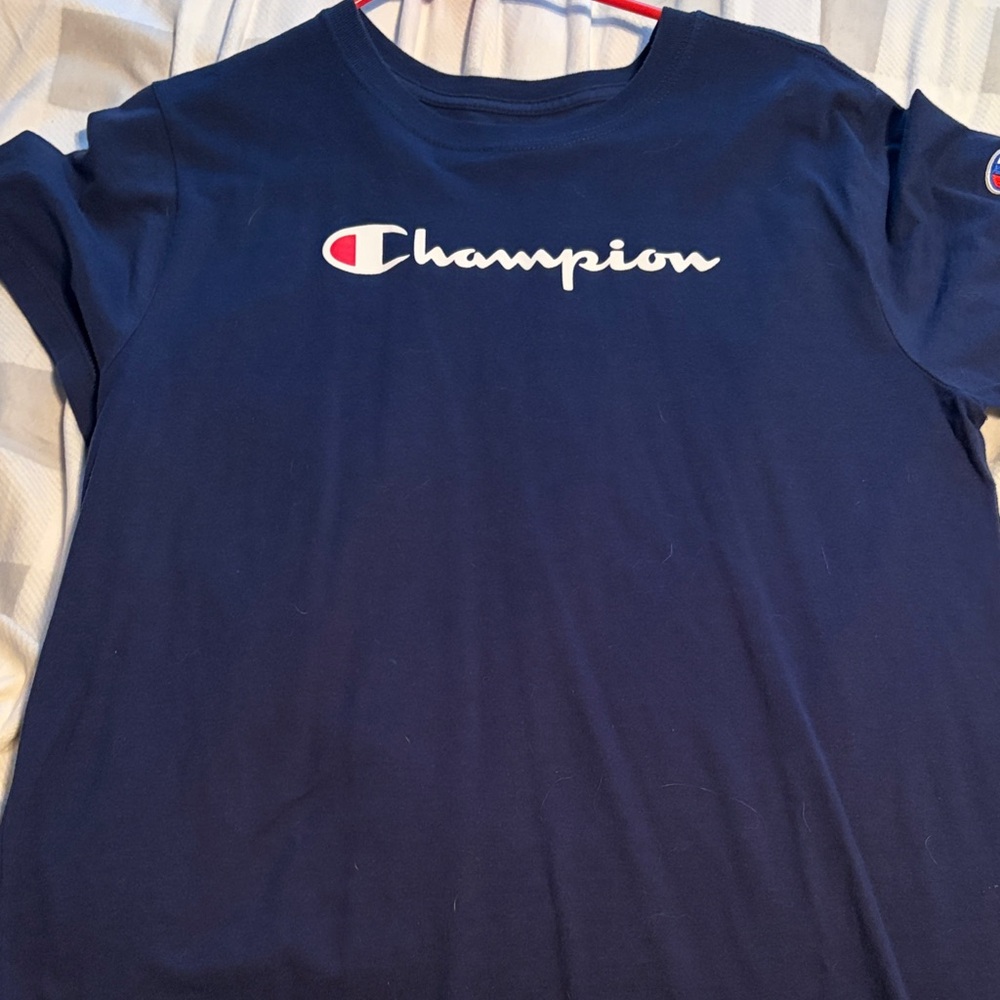 Champion Navy Blue Logo Tee with White & Red Accent